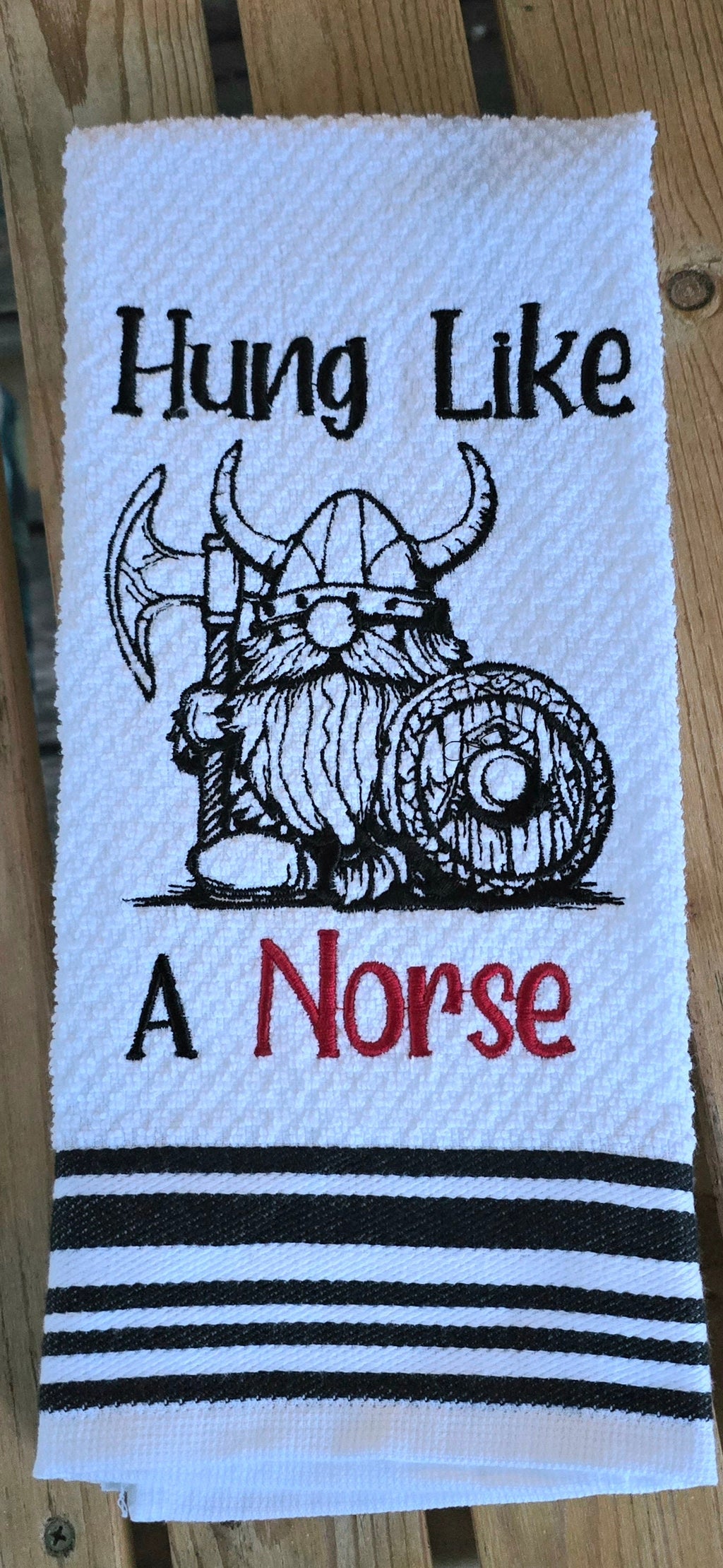 HUNG Like a Norse Funny Scandinavian Design Embroidered Towel