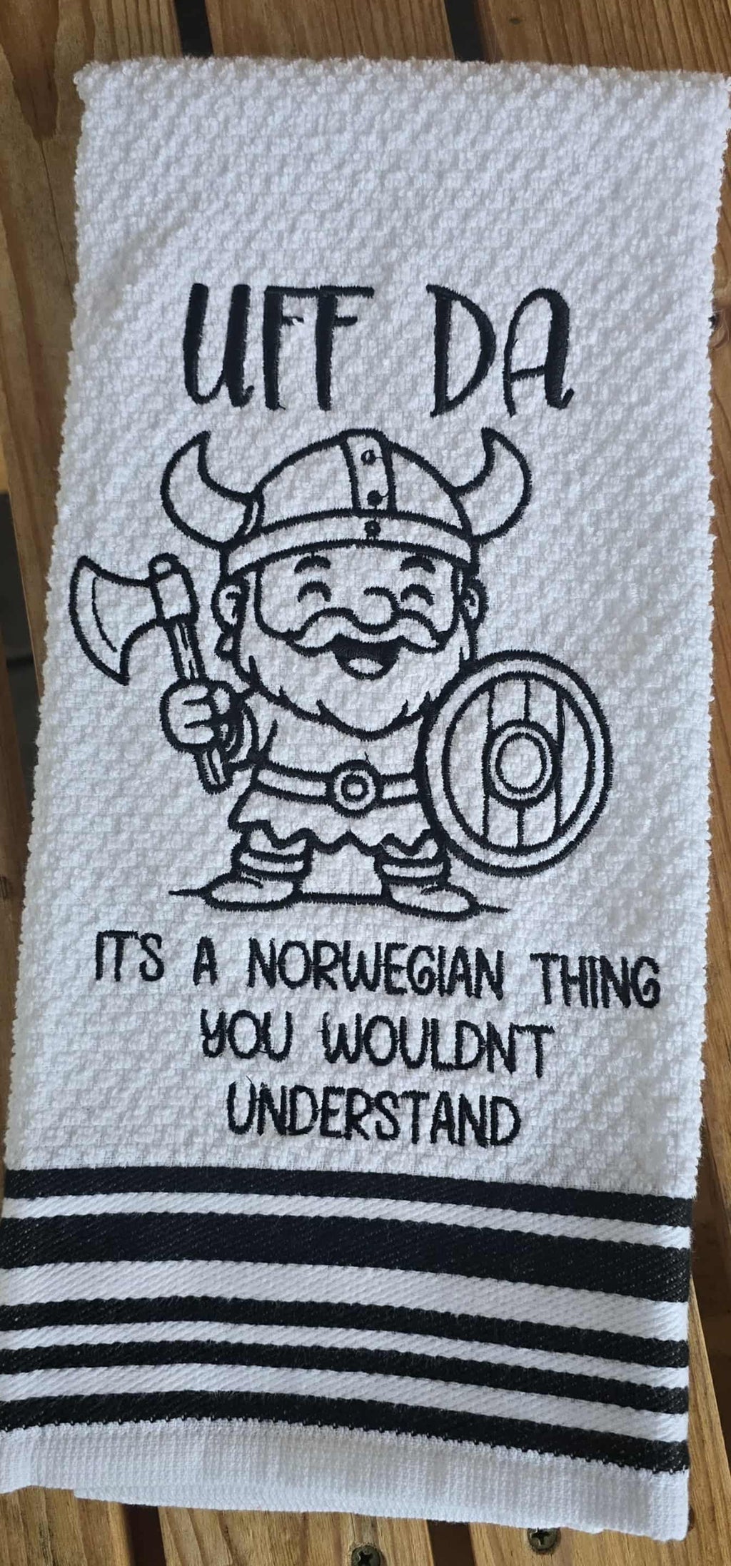 Embroidered Viking Kitchen Towel – Uff Da Norwegian Decor Male Viking