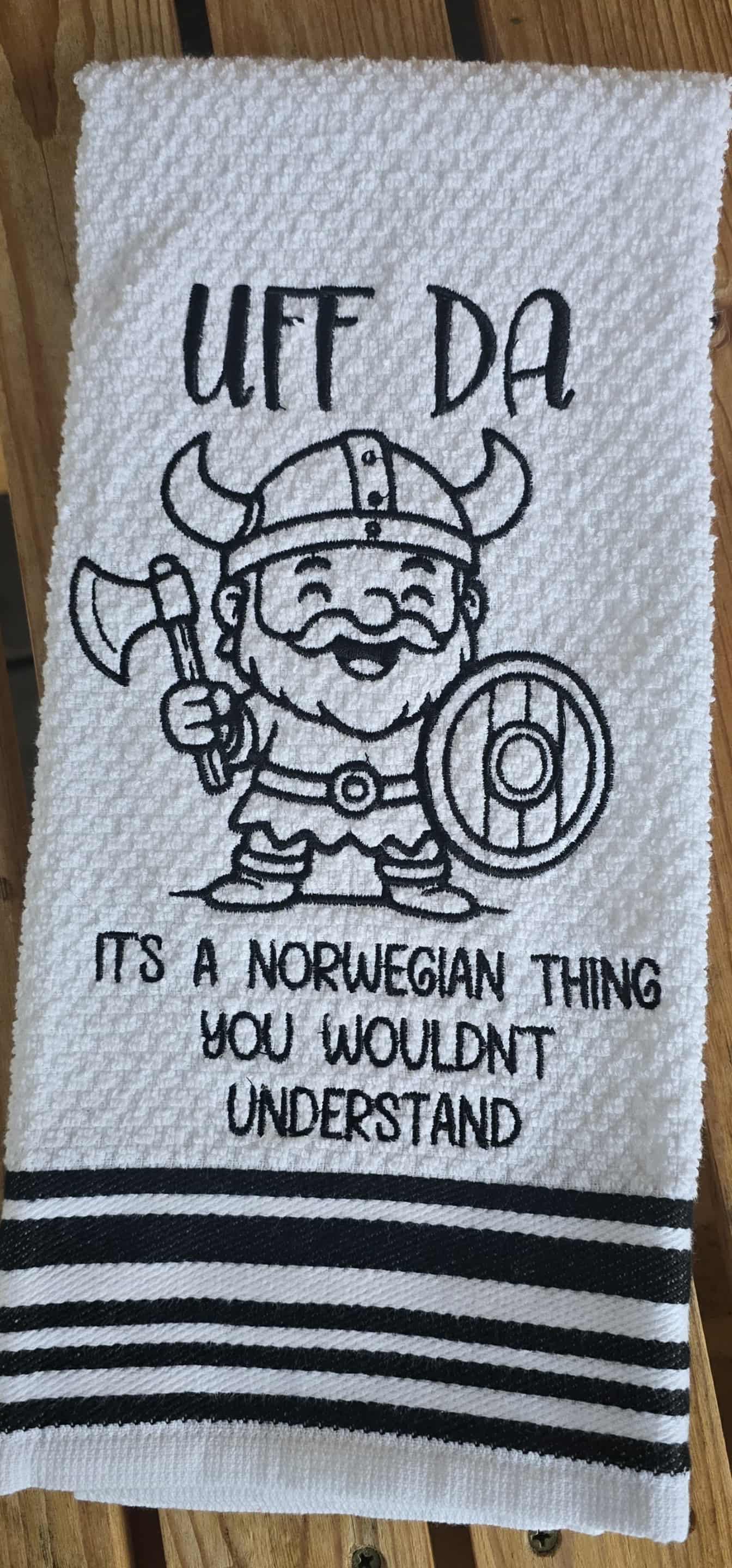 Embroidered Viking Kitchen Towel – Uff Da Norwegian Decor Male Viking