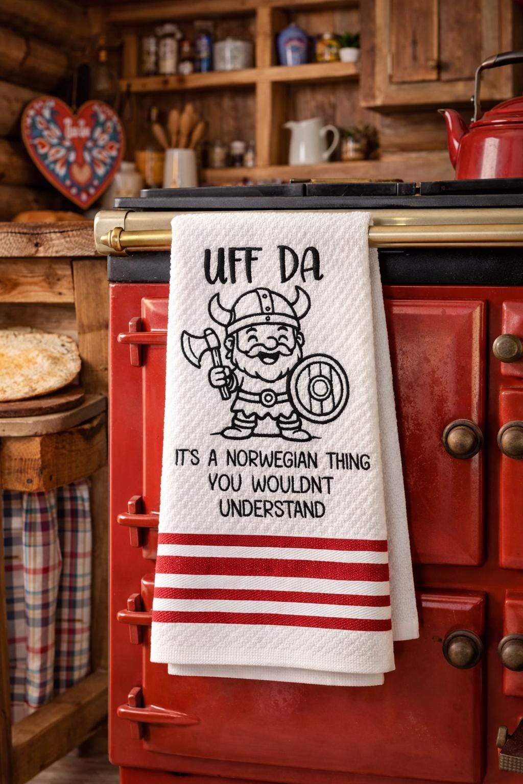 Embroidered Viking Kitchen Towel – Uff Da Norwegian Decor Male Viking