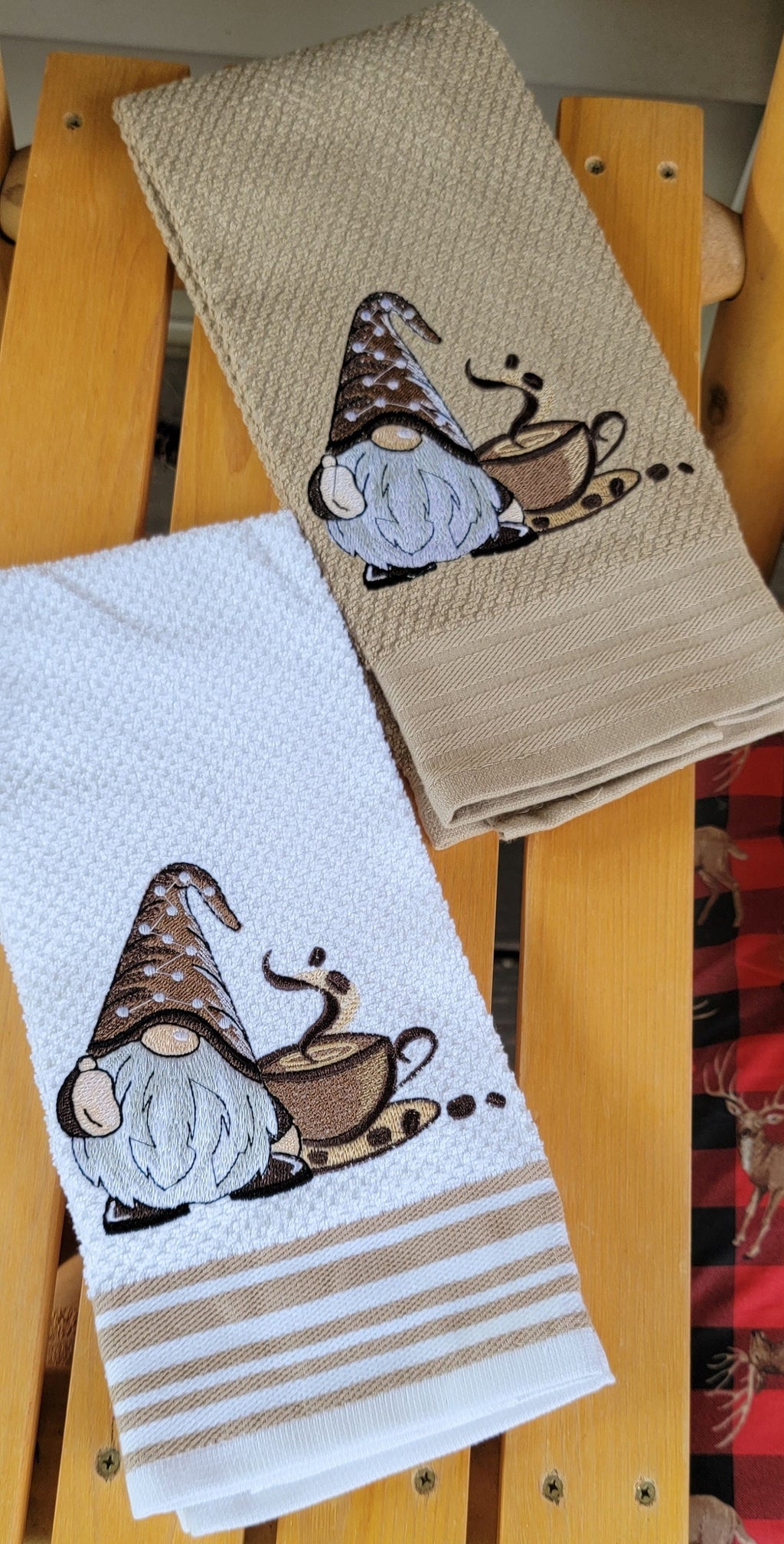 Coffee Gnomes Kitchen Towel: Embroidered Cotton Hand Towel
