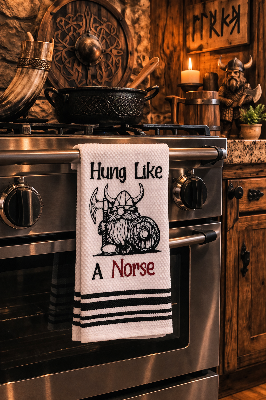 HUNG Like a Norse Funny Scandinavian Design Embroidered Towel