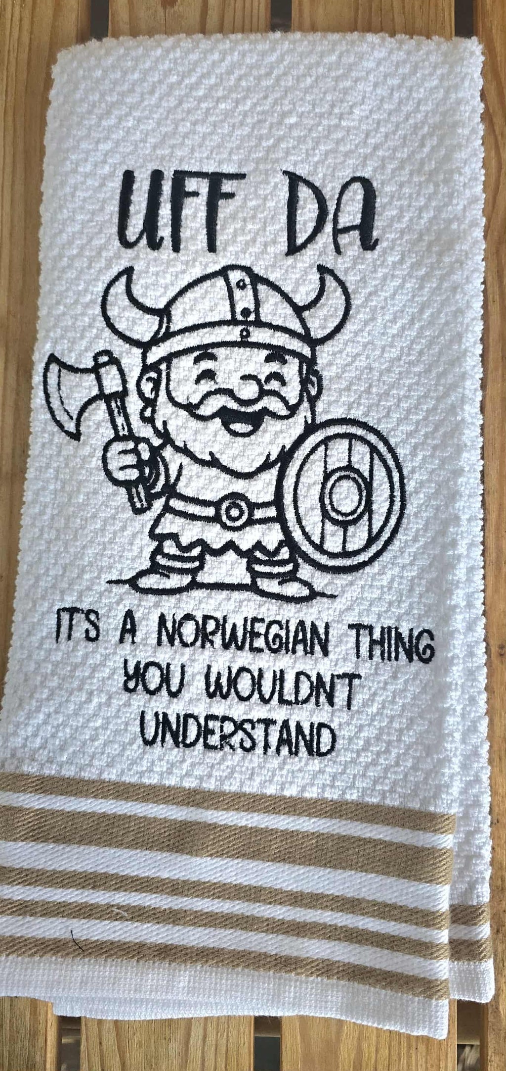 Embroidered Viking Kitchen Towel – Uff Da Norwegian Decor Male Viking