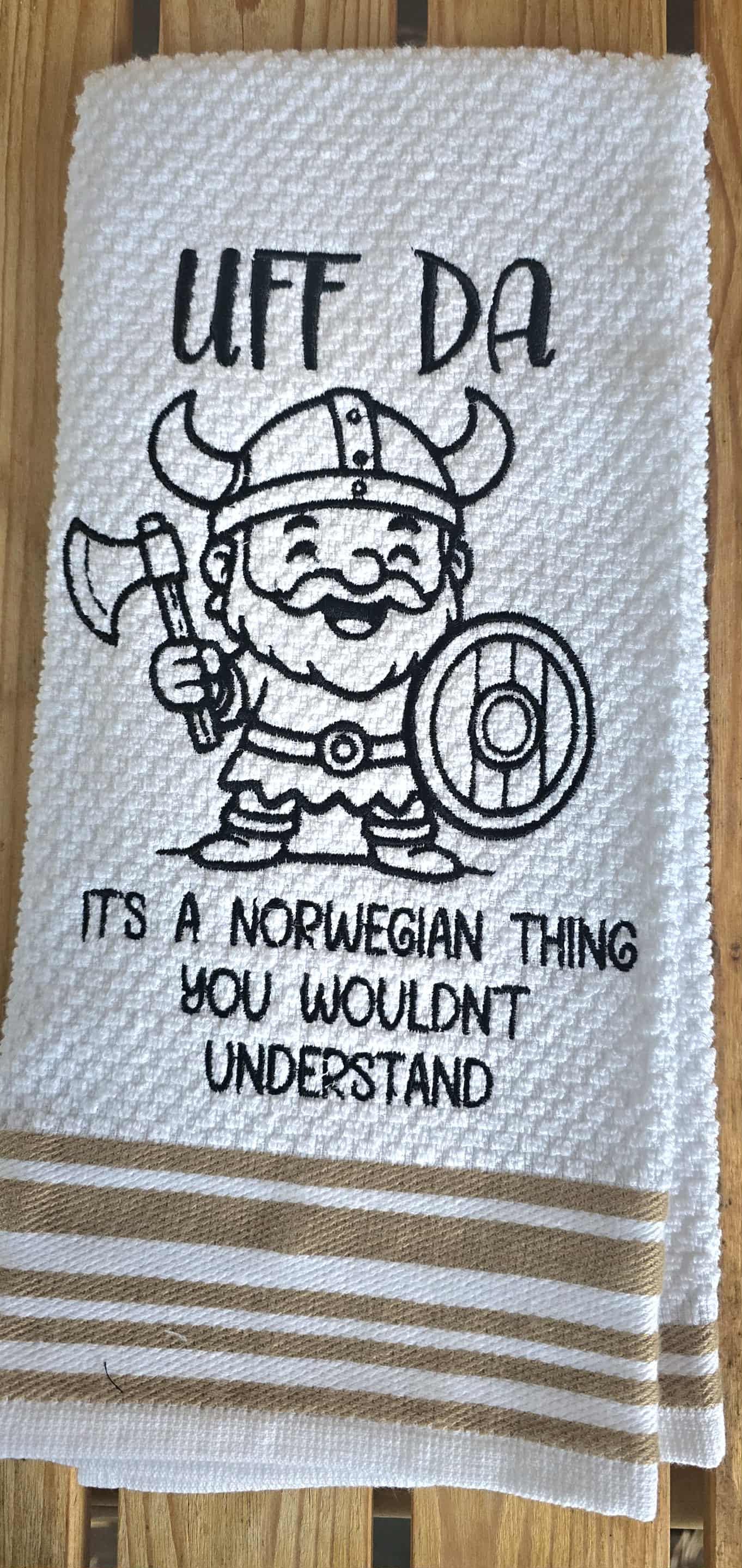 Embroidered Viking Kitchen Towel – Uff Da Norwegian Decor Male Viking