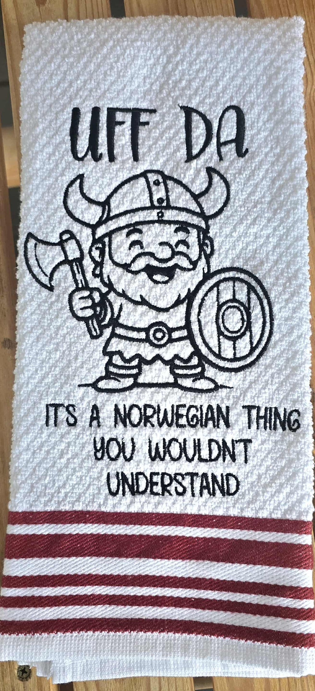 Embroidered Viking Kitchen Towel – Uff Da Norwegian Decor Male Viking